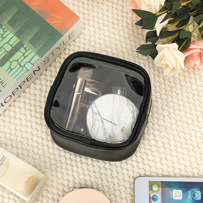 Fammart Clear Makeup Bag with 2 Cute Chenille patterns - Waterproof PU Leather Cosmetic Case, Mini Personalized Toiletry Pouch for Women & Teens, ideal for Travel & Gift