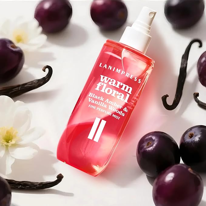 LANIMPRESS 3 FL OZ Hair and Body Fragrance Mist, Eau De Parfum for Women,Warm Aroma,Perfume No.2, Floral Fruit Scent– With Notes of Black Amber Plum,Jasmine, Vanilla,Travel Size Body Spray