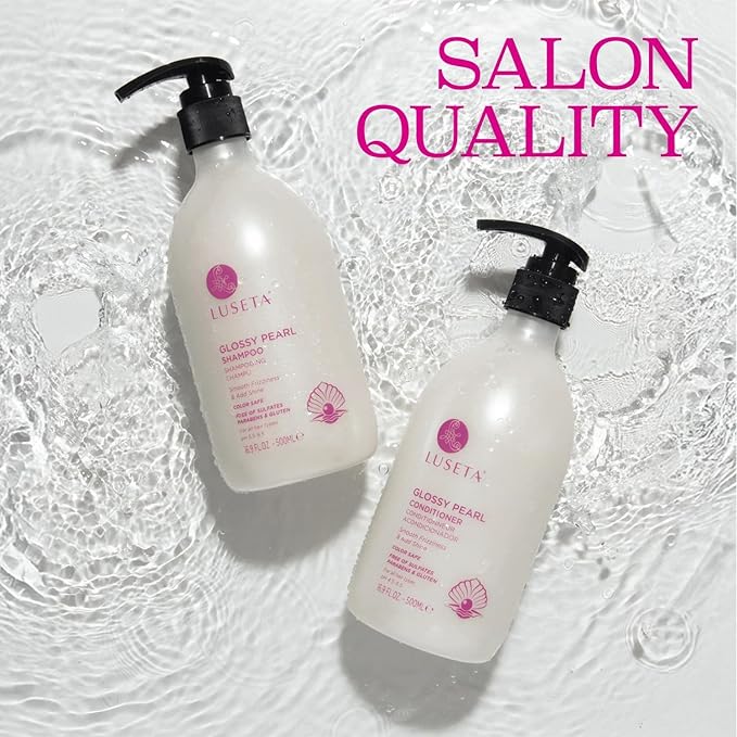 Luseta Glossy Pearl Shampoo and Conditioner Set Smooth & Moisturize, Add Shine and Helps Tame Frizz,Hydrating for Damaged Hair, Detangle,Nourish Strands, Sulfate Free,16.9oz*2