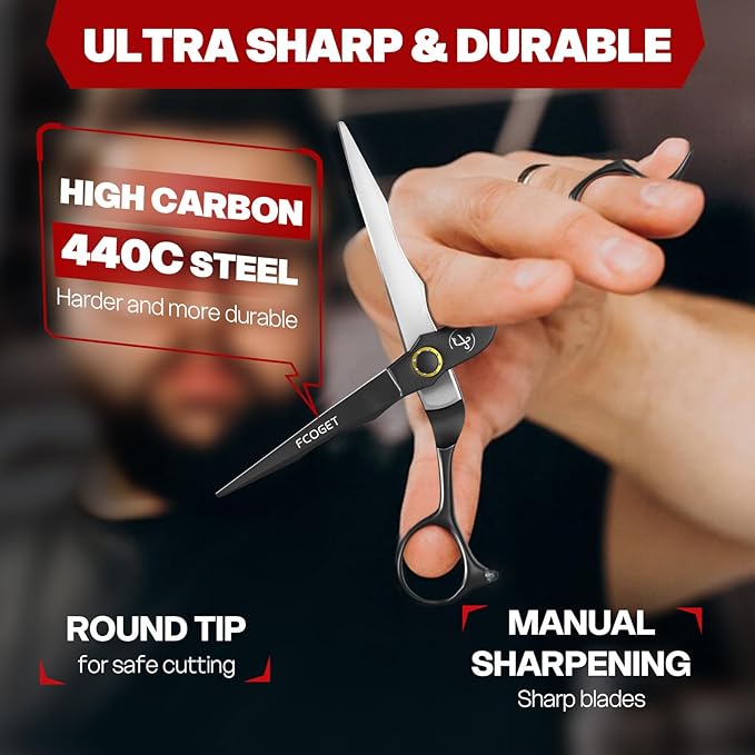 Professional Hair Cutting Scissors Kit, Thinning Shears, High-End 440C Stainless Steel Barber scissors with Sharp Edge Blades, 6.8 inch Hair Cutting Shears, Right Hand Hair Scissors for Salon, Home