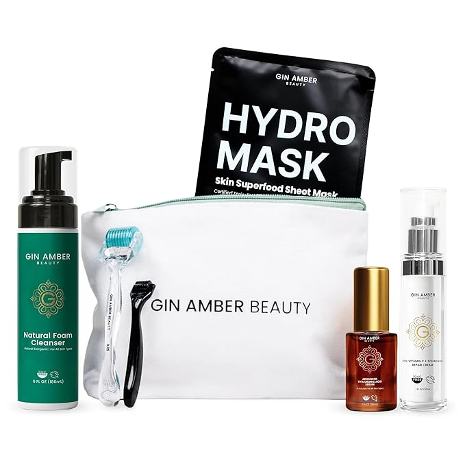 Gin Amber Beauty Complete Skincare Kit- Facial Roller, Serum & Cleanser Set