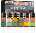 AROPERIMA WOODSHOP Fragrance Essential Oil Set - French Vanilla, Amber, Forest Pine, Fresh Cotton, Fresh Cut Grass, Sandalwood 6x10ML for Diffusers, Massage, Perfume, Soap Making and Candle