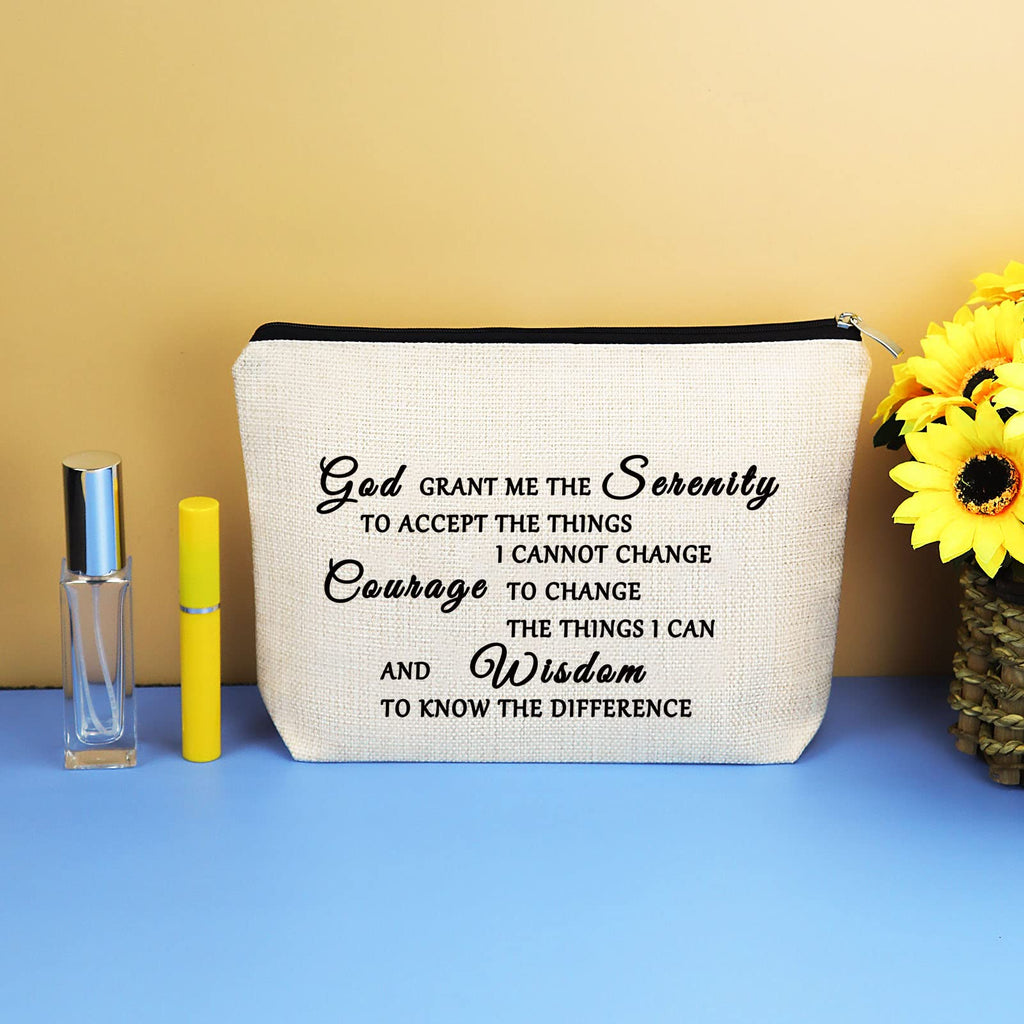 Christian Makeup Bag Serenity Prayer Gift Inspirational Gift for Women Cosmetic Bag Sobriety Addiction Recovery AA Gifts Religious Encouragement Motivational Gifts for Her Travel Toiletry Pouch