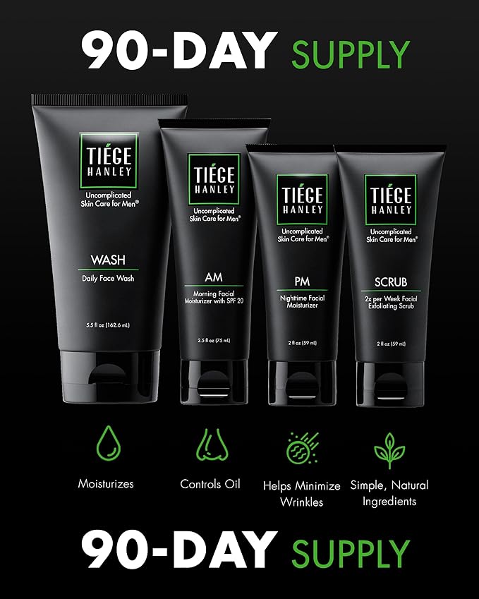 Tiege Hanley Essential Men's Skin Care Set, 90-Day, 4 Piece Kit