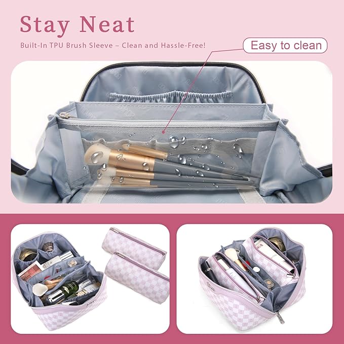 BOYATU Travel Makeup Bag for Women Organizer: Cosmetic Bag - Large Capacity Toiletry Bag 02-Light Purple