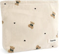 Tmtains Corduroy Makeup Bag Cute Small Soft Zipper Makeup Bags for Purse Organizer Cosmetic Travel Toiletry Pouch with Bear Pattern Coquette Aesthetic Period Pouch Valentine Gifts for Women (Beige)