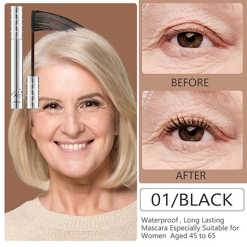 2Pack Black Mascara for Older Women 60 Plus, Prime Waterproof Volume and Length for Hypoallergenic Máscara with Long Lasting, Hypoallergenic, Lightweight for Sensitive Eyes, 01