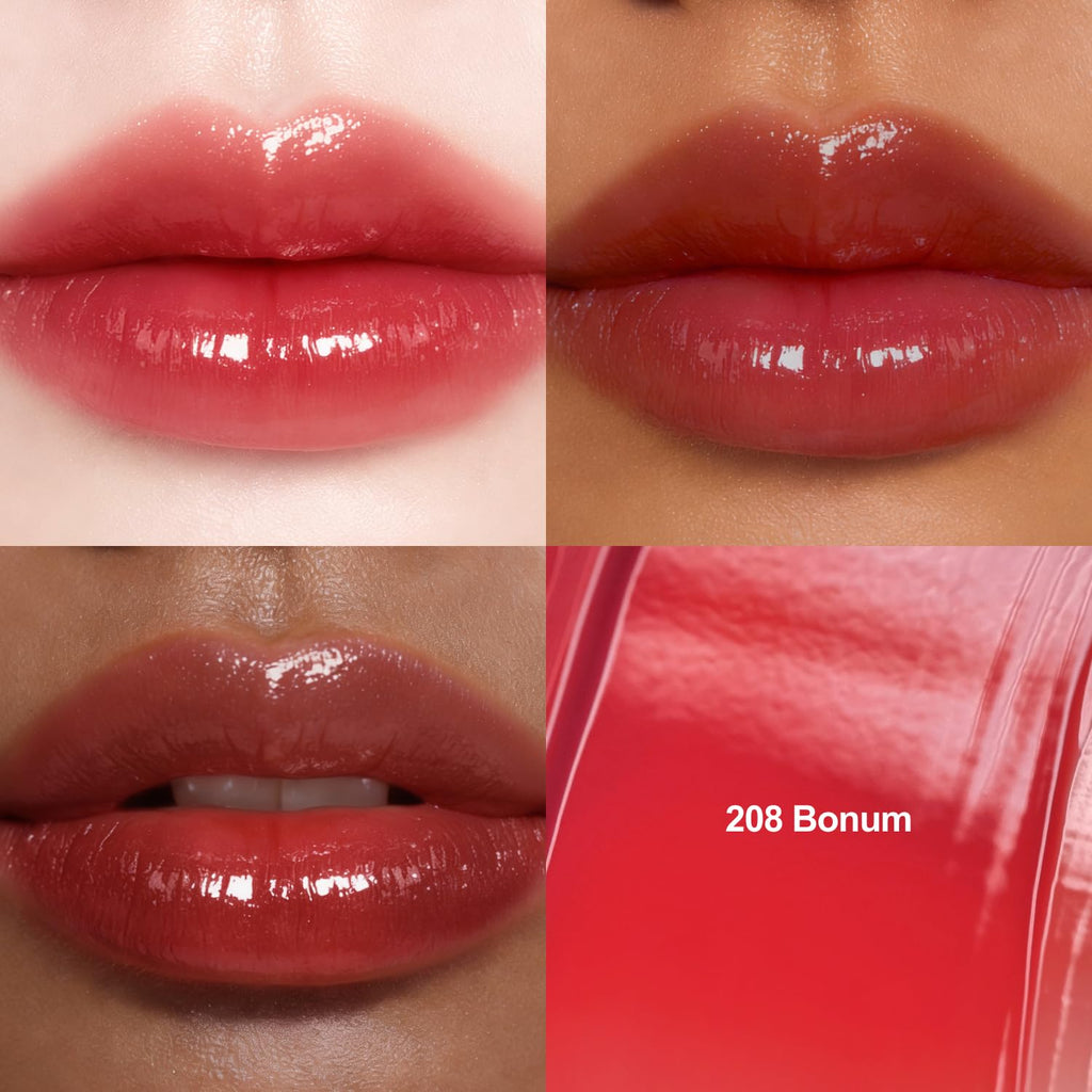 DINTO Blur-Glowy Lip Tint (208 Borum) – Dewy Finish Glowy Korean Lip Tint, Long Lasting All Day Stain, Warm Bright Red, Vegan & Cruelty-Free, 0.11 fl oz