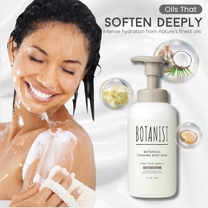 Botanist Shea Butter Body Wash for Women & Men, Foaming Body Wash for Sensitive Skin with Coconut Oil & Almond Extract, Sulfate & Paraben Free Foam BODY WASH from Japan 15.2 Fl Oz LILY & RASPBERYY