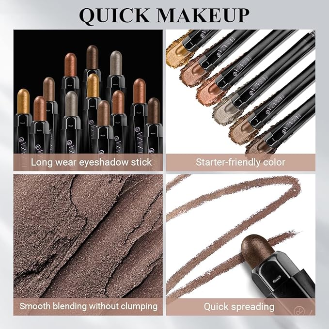 LUXAZA 6PCS Eyeshadow Stick Makeup Sets, Brown and Grey Eyeshadow Pen,Metallic And Matte Shimmer Eye Shadow Pencil Crayon, B08-Brown Sugar
