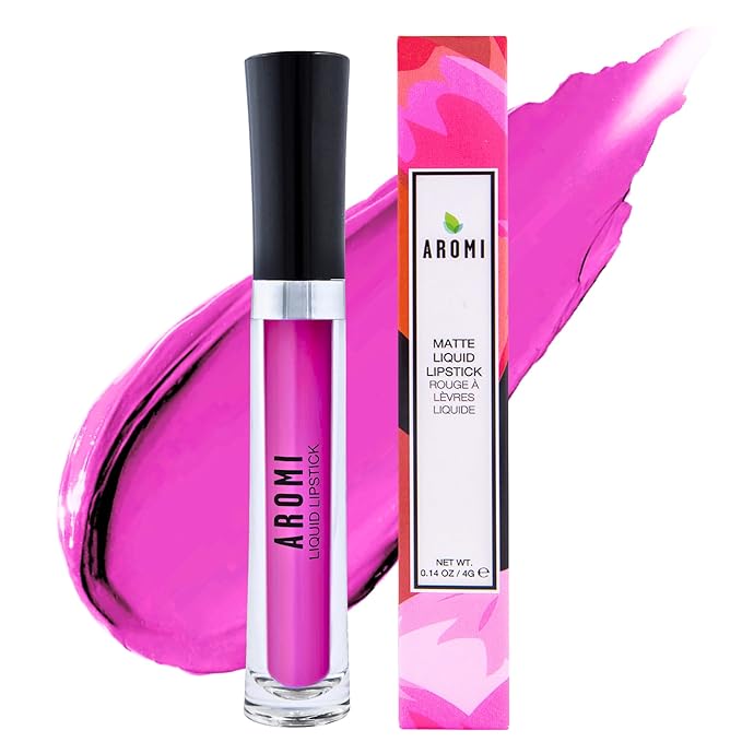 Aromi Pink Peonies Matte Liquid Lipstick, Magenta Fuchsia Shade