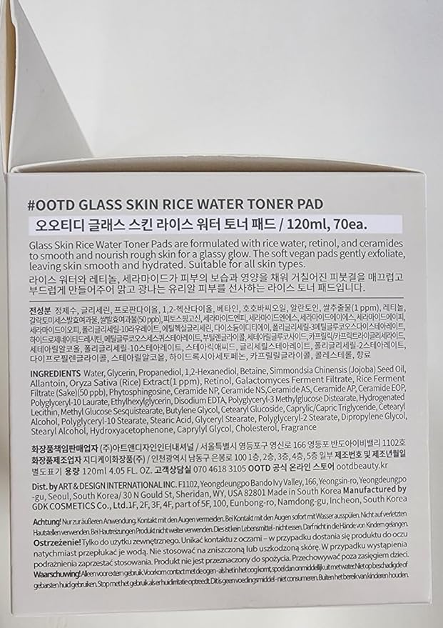 #OOTD Rice Water Toner Pads for Glass Skin,70 Pads | Korean Skincare