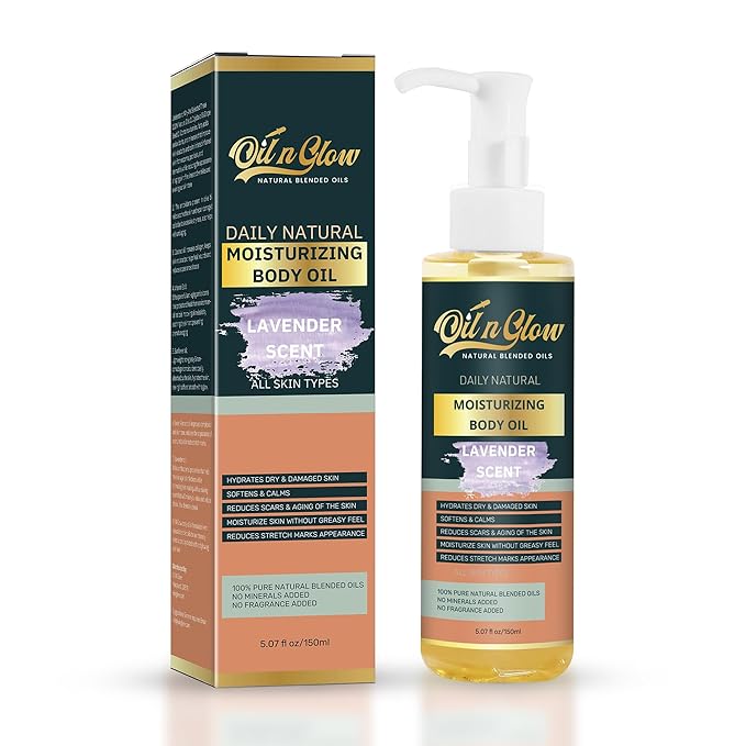 OilnGlow 100% Natural Hydrating Body Oil After Shower, Non-Greasy Moisturizing Body Oils For Women, & Men Dry Skin 5.07 fl oz/150ml- Lavender Scent