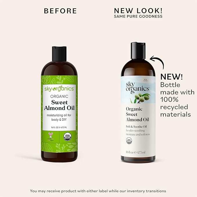 Sky Organics Organic Sweet Almond Oil 16 fl oz, 100% Pure & Lightweight