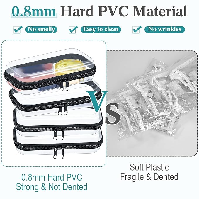 Hoolerry 3 Pcs Clear Hard Zipper Case Hard Plastic Zipper Pouch Makeup Bag Portable Travel Organizer for Cosmetics, Office Supplies, Documents & Toiletries(Black,S)