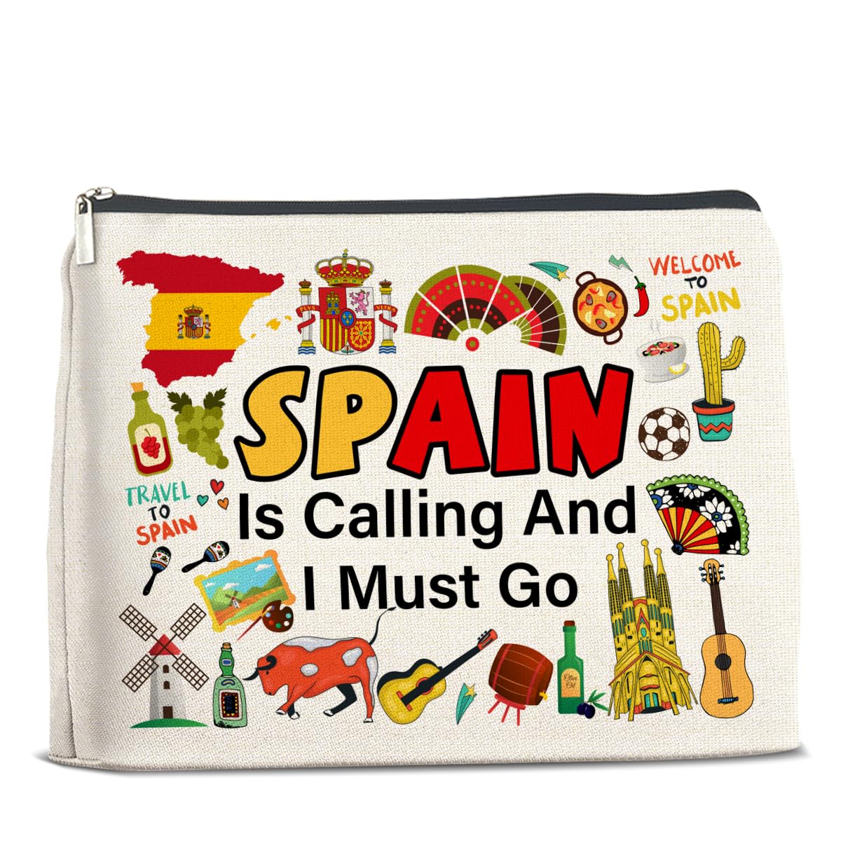 UPNEGE Spain Travel Gifts Makeup Bag - Spain Lover Cosmetic Bag Zipper Pouch