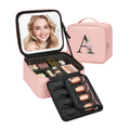 Relavel Initial Makeup Bag with LED Mirror for Women, Personalized Monogram Travel Cosmetic Organizer Train Case, Gifts for Teens Girls Grandkids Graduation Teacher Friends, Trendy Stuff, Pink A