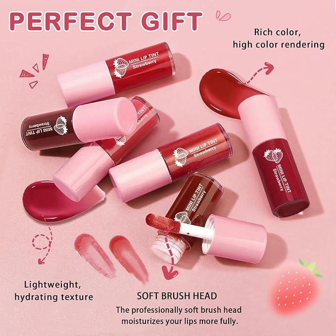 QIUFSSE Lip Tint Stain,6 Colors Mini Lip Stain Long Lasting Waterproof