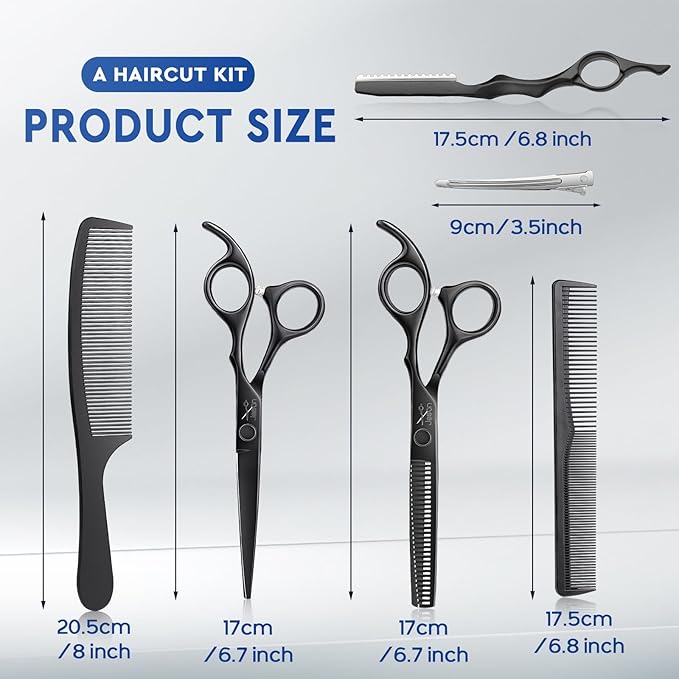 JASON Hair Cutting Scissors Set - Professional 10 PCS Haircut Shears Kit 6"