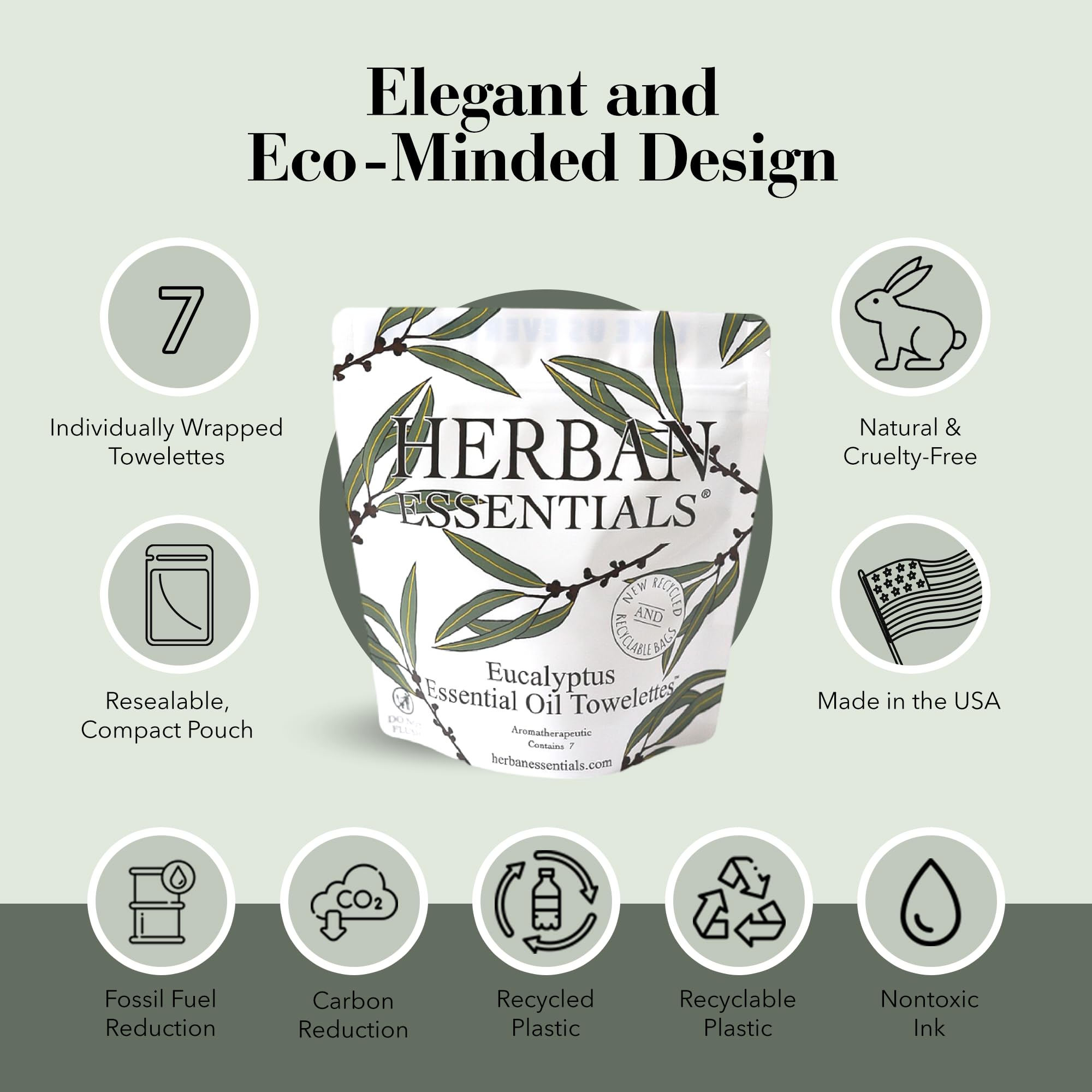 Herban Essentials - Eucalyptus Wipes & Towelettes - Essential Oil Wipes for Hands & Body - Travel Size Essentials and Toiletries - Natural, Individually Wrapped, Disposable & Moist Refresh (7 count)