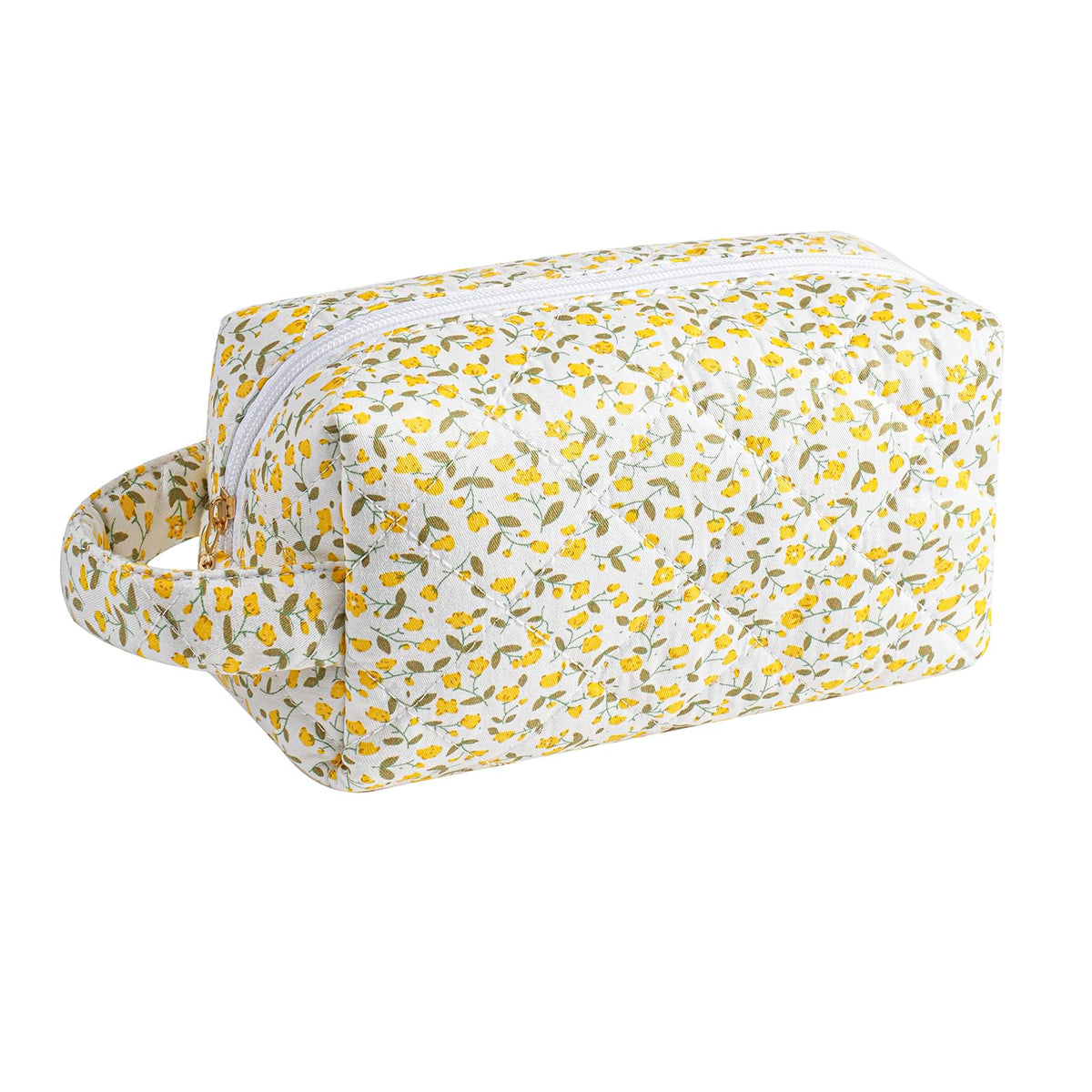 JOVAKIT Travel Makeup Bag Cosmetic Bag for Women, Christmas Gifts, Small Floral Flowers Coquette Toiletry Bag with Handle, Zipper Make Up Pouch Organizer Bag Trendy Stuff (Yellow Floral)