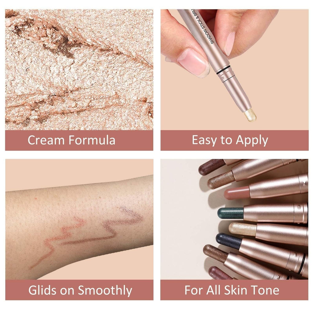 SAUBZEAN Light Pink Eyeshadow Stick Makeup, Highlighter Cream Eye Shadow Pencil, Waterproof Hypoallergenic Long Lasting Matte Crayon, Glitter Primer Palette Shimmer Eyeliner Pen