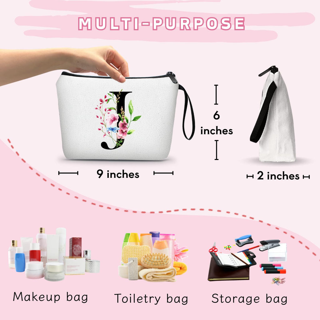 SEAMOON A-Z Personalized Makeup Bag with Mirror, Birthday Gifts for Women Friend Sister Teacher Coworkers, Bride Bridesmaid Travel Cosmetic Bag, Mothers Day Christmas Graduation J