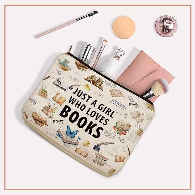 Girlly Book Travel Makeup Bag For Women & Teen Girl Book Lover Gifts
