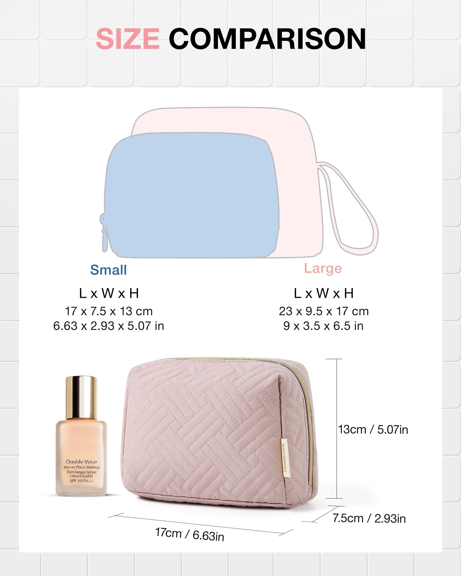 BAGSMART Small Makeup Bag, Compact Cosmetic Pouch for Women for Purse, Travel Toiletry Organizer with Wide Open Design, Pink