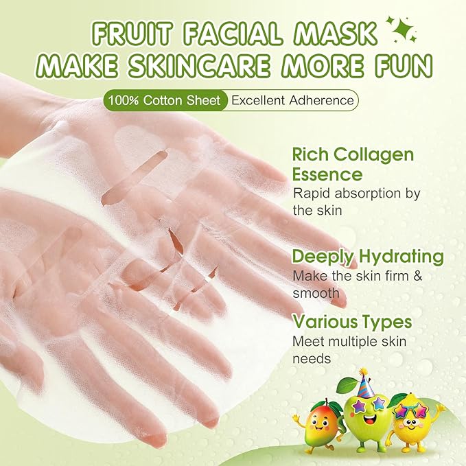 KONEUK 56 Pack Fruit Collagen Face Masks Skincare for Teens Girls