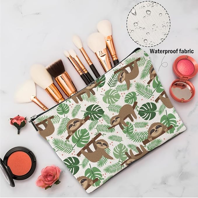 XFN Sloth Gifts 2 Pcs Makeup Bag, Sloth Stuff Cosmetic Bag Travel Pouch, Sloths Lovers Gifts for Women Girls Daughter Sisters Coworker Best Friend Friendship Graduation Birthday