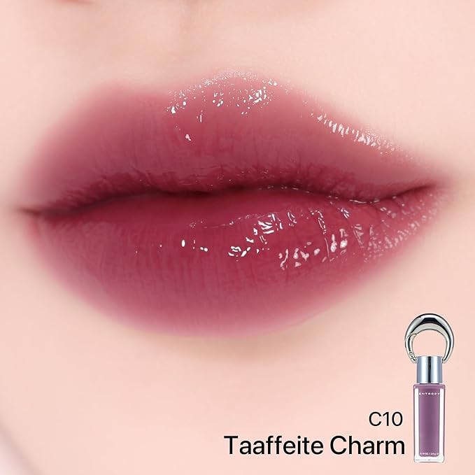 ENTROPY Makeup Glossy Lip Tint – Juicy Glow Line/Non-Sticky Hydrating Lip Gloss Tint, High Shine Finish, Buildable Sheer Color, Lip & Cheek Makeup - Taaffeite Charm (Deep Purple)