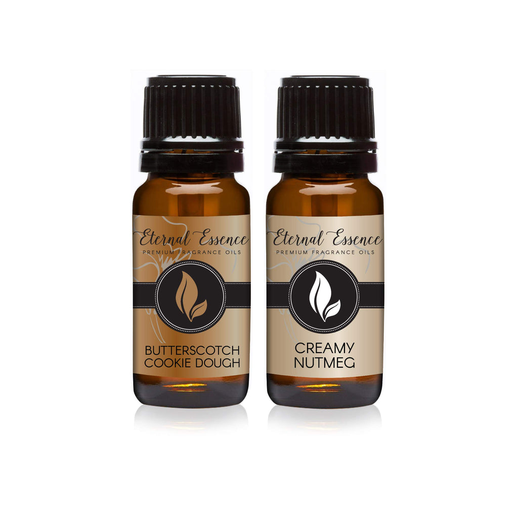 Eternal Essence Oils 2 Pack 10ml Premium Fragrance Oil - Butterscotch Cookie Dough & Creamy Nutmeg - for Candle, Soap Making, Aromatherapy, Diffusers, Home Care, & Humidifiers
