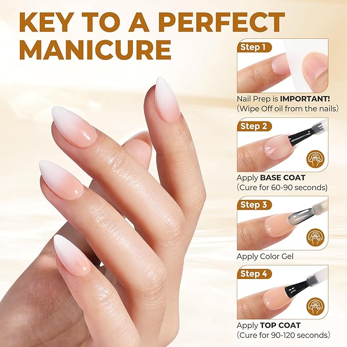 UNA GELLA No Wipe Gel Top Coat Base Coat Set, 2PCS Highly Glossy Top Coat Gel Nail Polish Strengthen and Acid-Free Clear Nail Base Soak Off, Key to Manicure for Her (U V Cure Need)