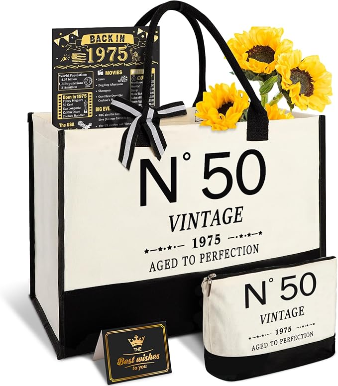 50th Birthday Gift for Women-N°50 Canvas Tote Bag,Makeup Bag,Back in Poster