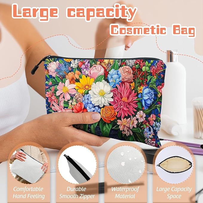 Scribesense Cosmetic Bags Travel Makeup Toilet Case Waterproof Pouch for Women Girls 6.7X9.45inches - Bouquet of Flowers