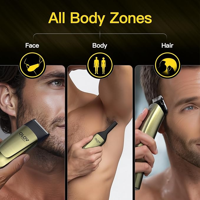 OLOV CYBER Cordless Beard Trimmer for Men, 17-in-1 Mens Grooming Kit, Electric Razor Shaver for Face Mustache Body & Nose Hair, with USB Charging Dock, IPX7 Waterproof, Gift for Dad Husband & Him