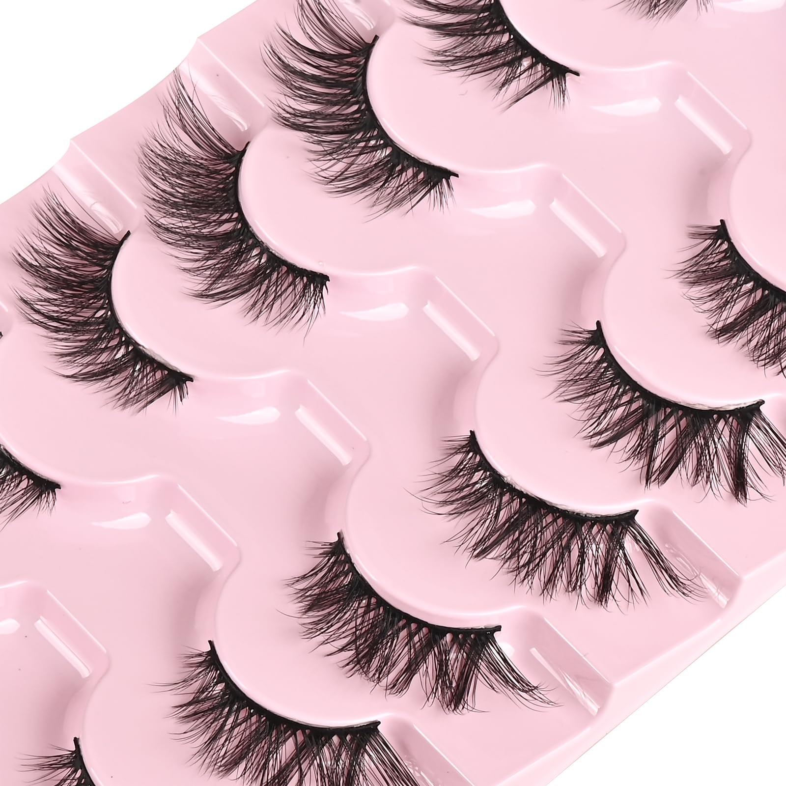 FARRED Half Lashes Cat Eye Lash Wispy Fake Eyelashes Short 7 Pairs Natural Strip Lash Fluffy Mink Fox Eye Lashes Pack Small Full Pestañas (A13 | 5-14MM)