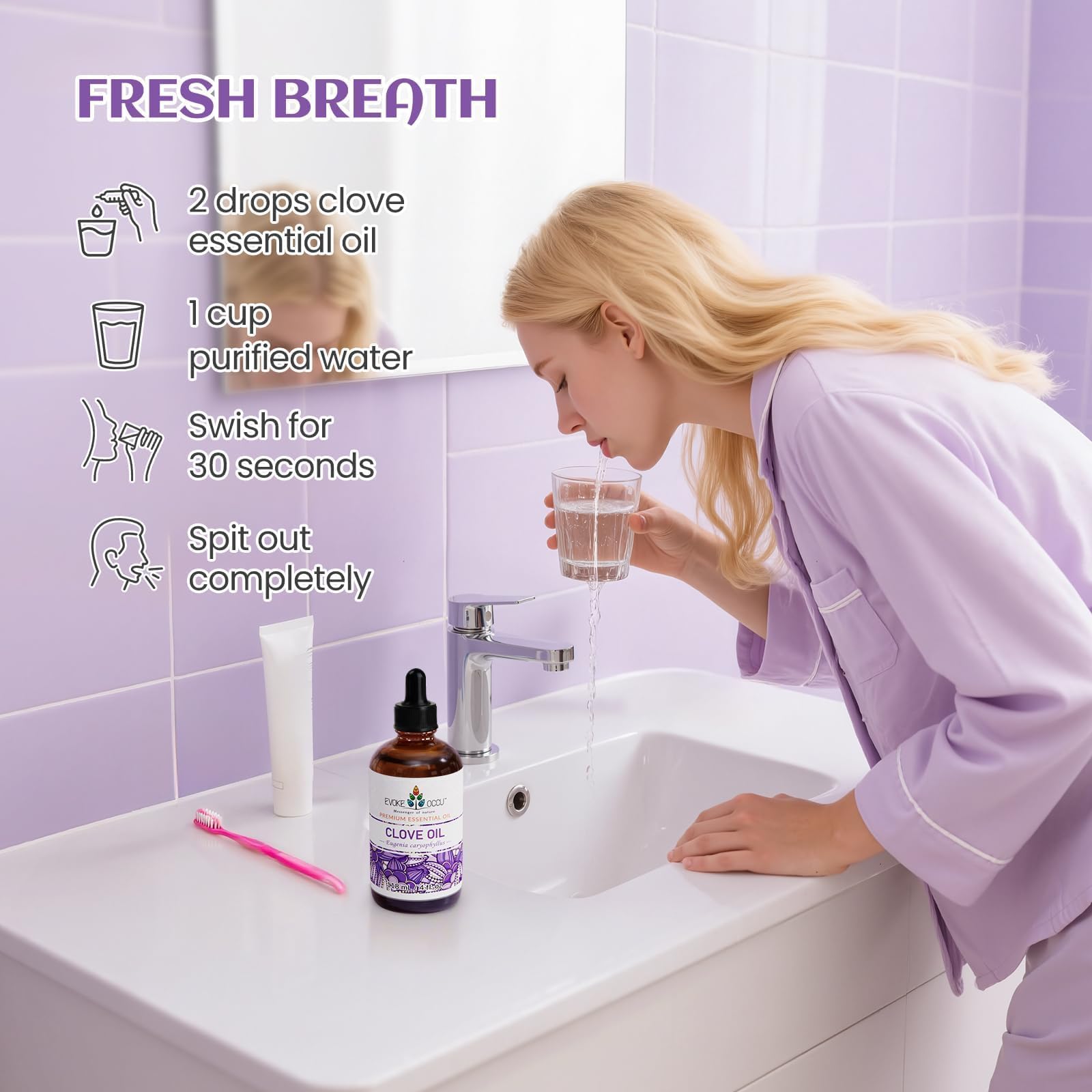 EVOKE OCCU Clove Essential Oil for Teeth and Gums, Diffuser, Oral Care