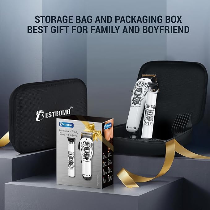 BESTBOMG® Professional Hair Clippers for Men, Clipper & Trimmer Set, White