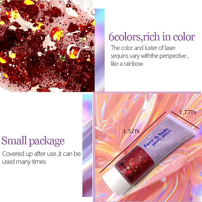 DAGEDA Red Body Glitter Gel, Sparkly Hair Face Glitter Makeup Accessories