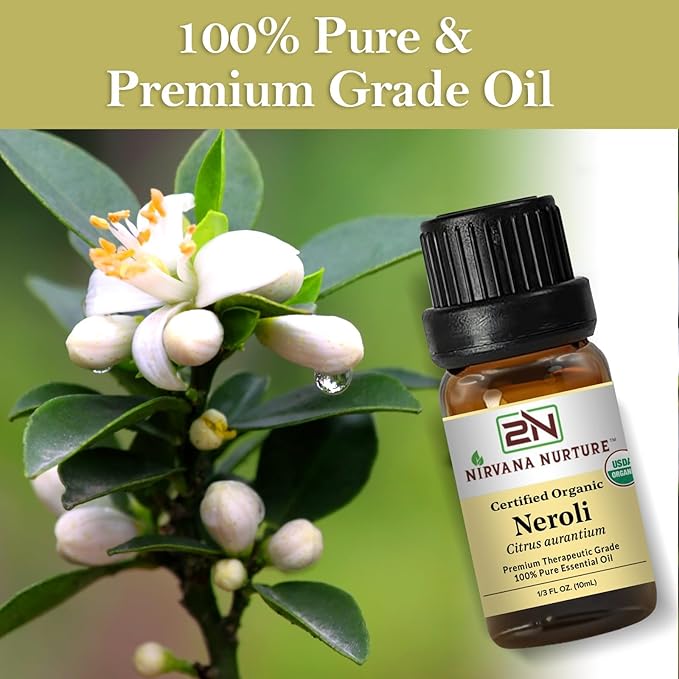 Nirvana Nurture Neroli Essential Oil, USDA Certified Organic, 100% Pure Undiluted, Aromatherapy Oil for Diffuser, Hair & Skin Care