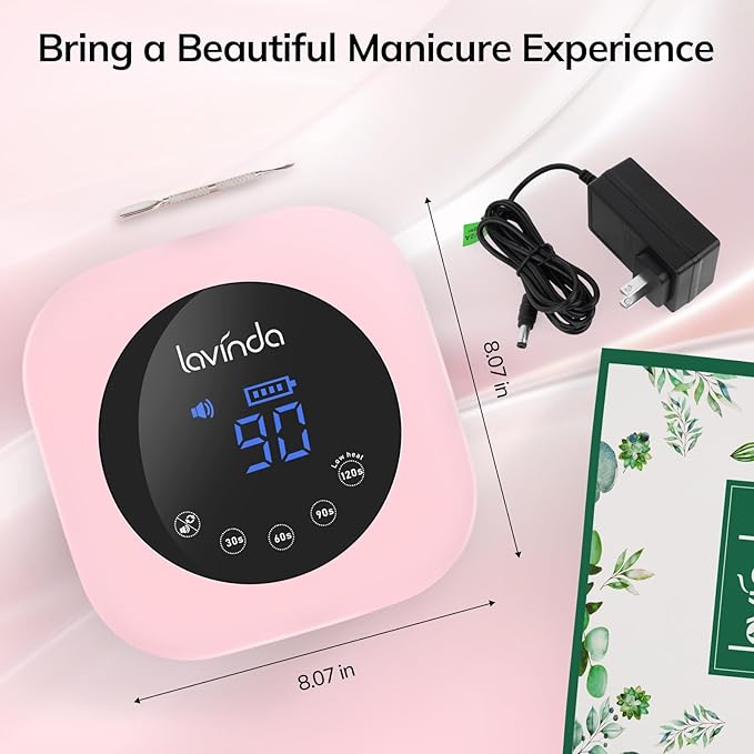 Lavinda 54W Cordless UV LED Nail Lamp for Gel Nails, Matte Macaron Pink