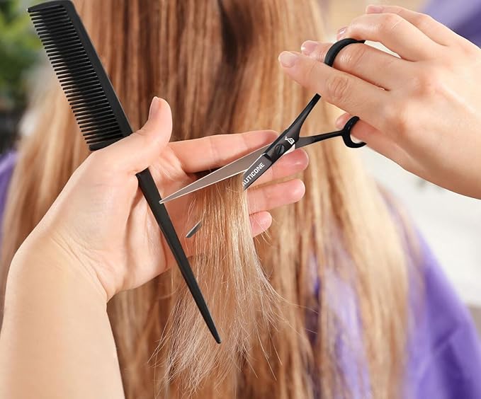 BEAUTICONE ® Hair Cutting Scissors - High Carbon SS 6.5" Professional Barber-Grade Salon Shears with Serrated & Razor Edge - Matt Finish with Pouch & Finger Inserts - Ultra Lightweight