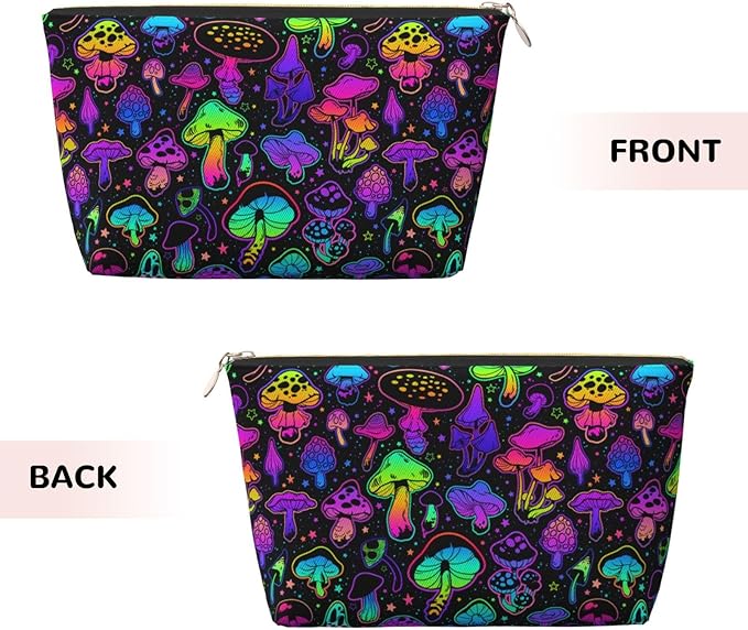 BEIANSHUO Mushrooms Small Makeup Bag for Women - Leather Travel Cosmetic Bag Make Up Pouch Mini Travel Zipper Pouch - Makeup Organizer Bag