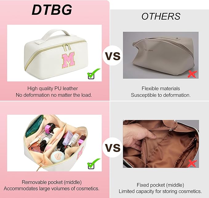 for Christmas Day Gifts, Makeup Bag for Women, PU Leather Travel Toiletry Bags, Initial Make Up Cosmetic Pouch for Teen Girls, Wide Open Portable Skincare Bag, Personalized Birthday Gifts, White Y