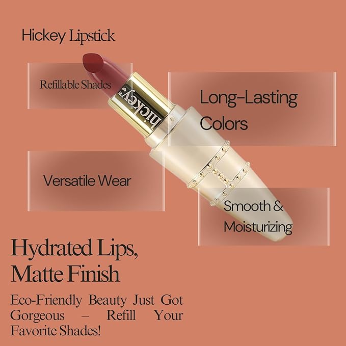 Hickey Refillable Pendant Lipstick, Haute Mess[Terracotta] – Wearable Satin Lip Color on a Chain, Refillable Clean Beauty, Full Lipstick Included