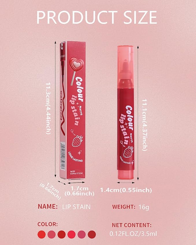 Lip Tint Stain Pen, Rose Red Waterproof Long Lasting Matte Lip Liner Stain Pencil, High-Pigmented Quick Dry Liquid Lipstick, Non Sticky Smudgeproof Lip Tint Gloss, Christmas Makeup Gift for Women-02