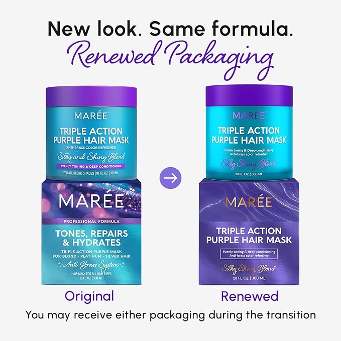 MAREE Deep Conditioning Hair Mask for Damaged Hair Treatment – Keratin Hair Care for Hydrating Growth Repair Moisturizing – Dry Curly Color Refreshing – 10 Fl Oz, Purple