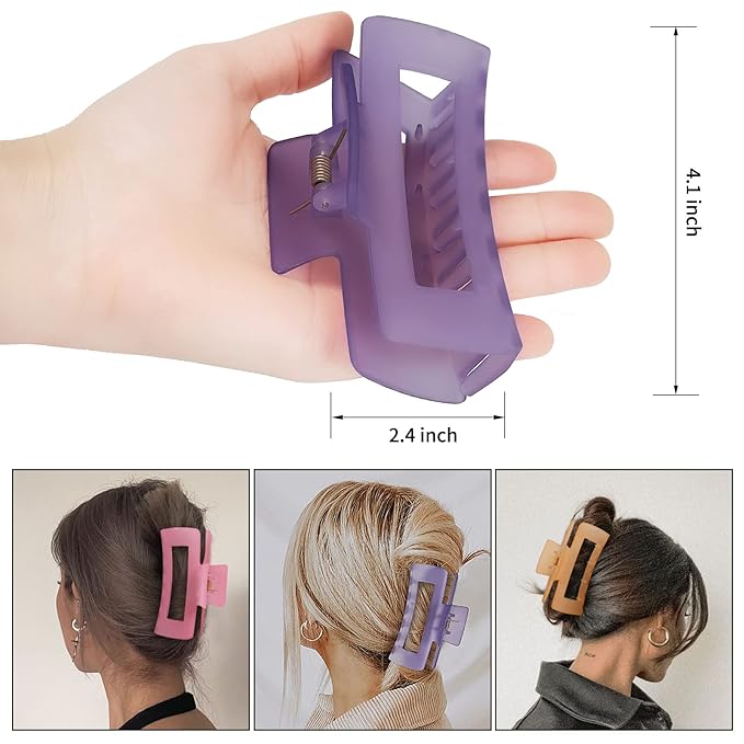 Sisiaipu 4 Inch Big Hair Claw Clips 6 Pcs Large Claw for Thick Hair Square Hair Clips for Women Rectangle Hair Clips Nonslip Acrylic Banana Jaw Clips Hair Accessories for Girls (Ice Cream)